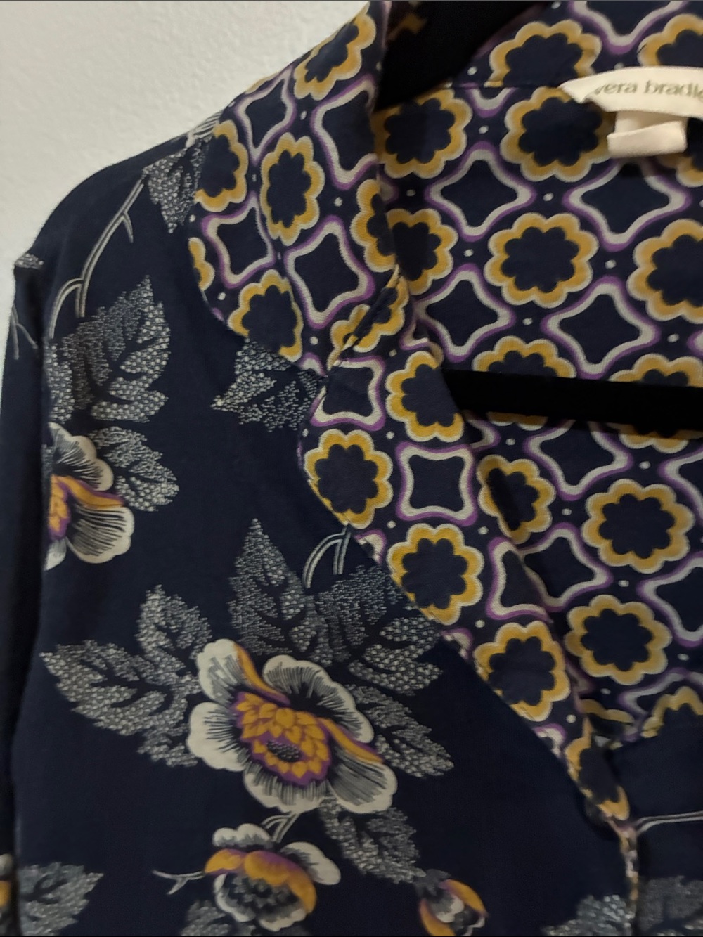 Vera Bradley Navy Floral Pajama Top with Yellow Accents - Picture 4 of 8